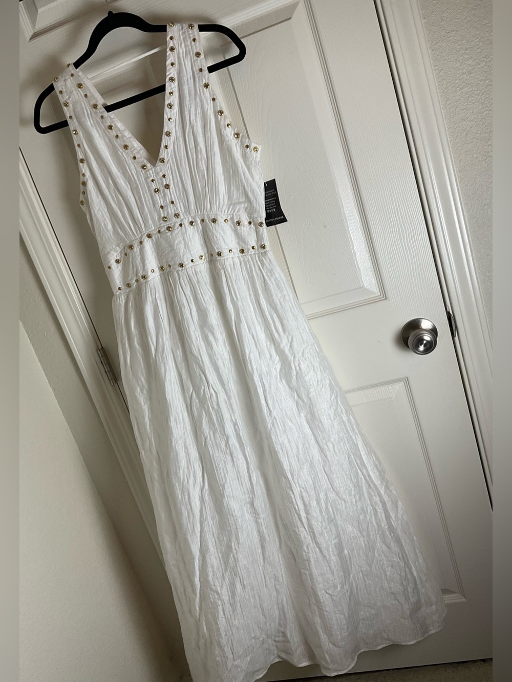 Crystal Grommet Trim Sheen Gauze Maxi Dress size Small - Picture 2 of 11